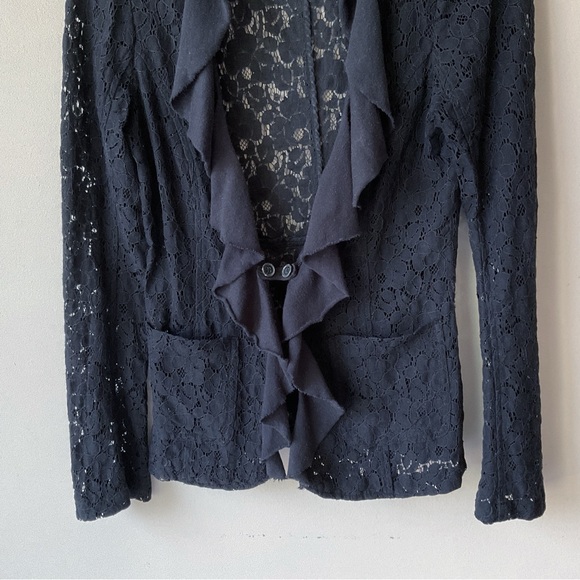 Free People Eyelet Lace Ruffle Front Black Blazer Size 6 - Picture 5 of 8